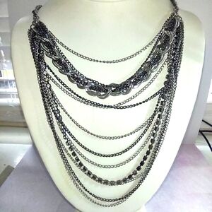 👍5 for $20 Daisy Fuentes Multilayered Waterfall Chain Necklace Silver Tone